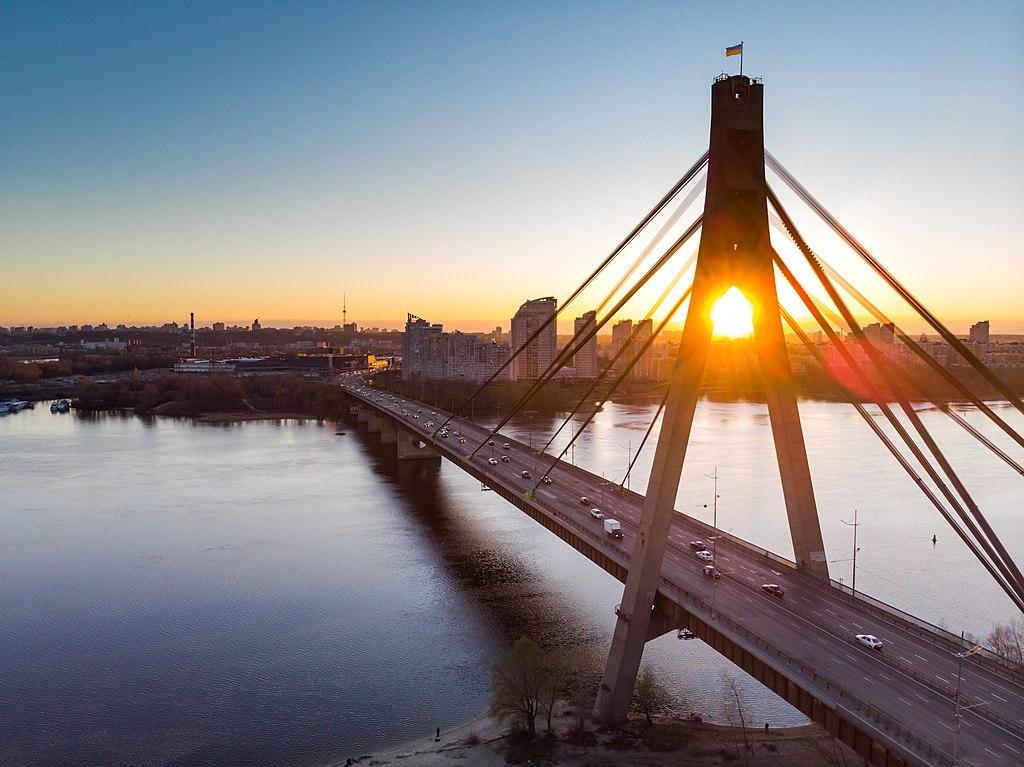 Kyiv bridge strike location at Northern Bridge over the Dnipro River