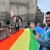 Antwerp walk with 25m flag supporting LGBTQIA+ rights fight