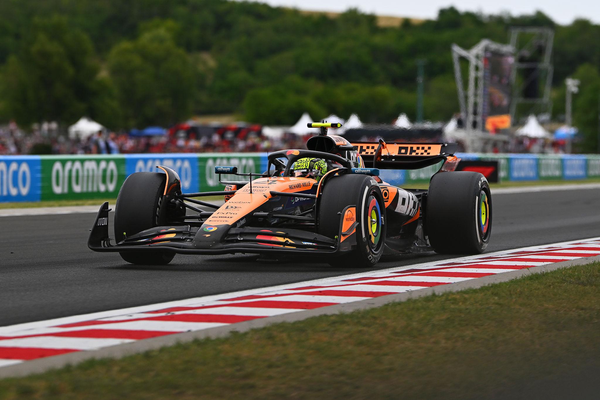 Lando Norris leads the Hungarian Grand Prix at the Hungaroring