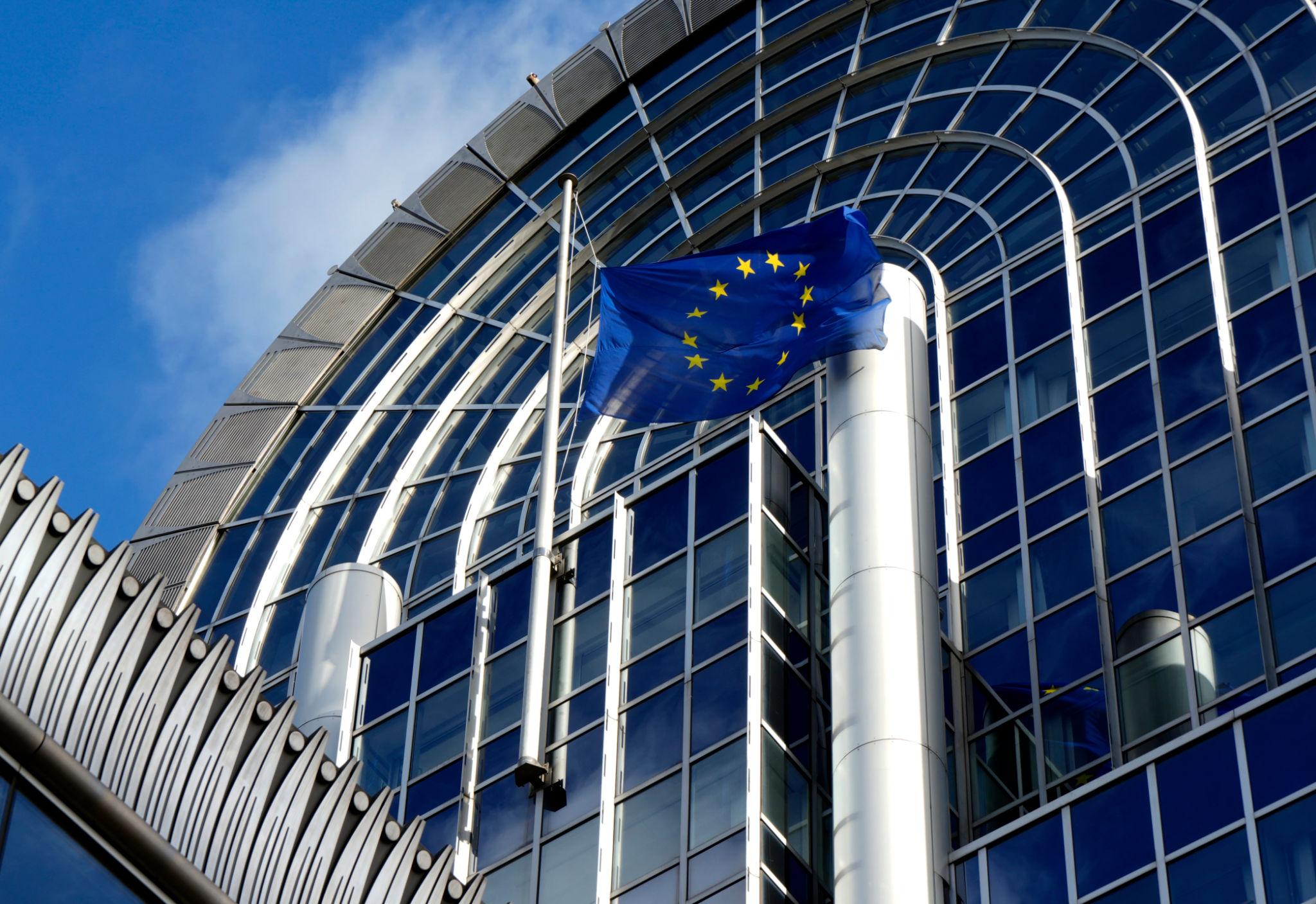 European Parliament building in Brussels representing EU diplomatic concerns over the Iran-US crisis.