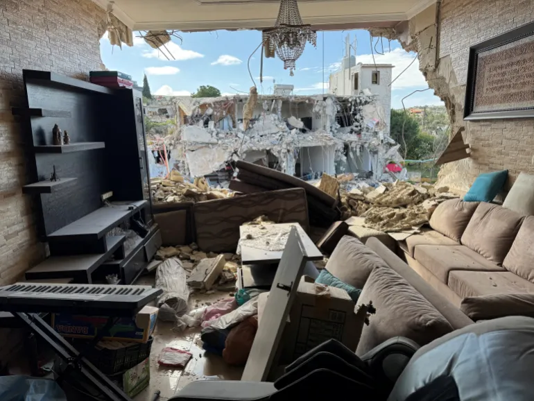Damaged buildings in Naqoura, near the border with Israel, in southern Lebanon