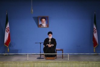 Iranian supreme leader Khamenei speaking during official event in Tehran 2026