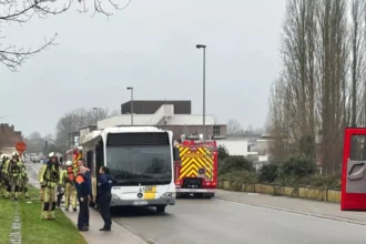 De Lijn Bus fire in Geraardsbergen and no injuries reported