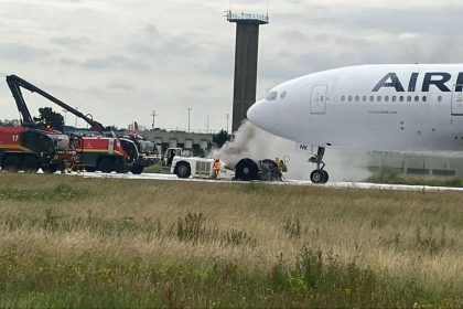 Civil aviation investigation at French airport as emergency responders secure civilian aircraft following incident