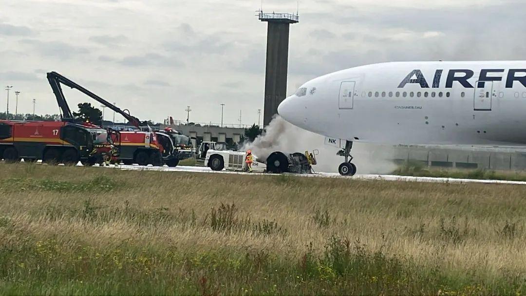 Civil aviation investigation at French airport as emergency responders secure civilian aircraft following incident