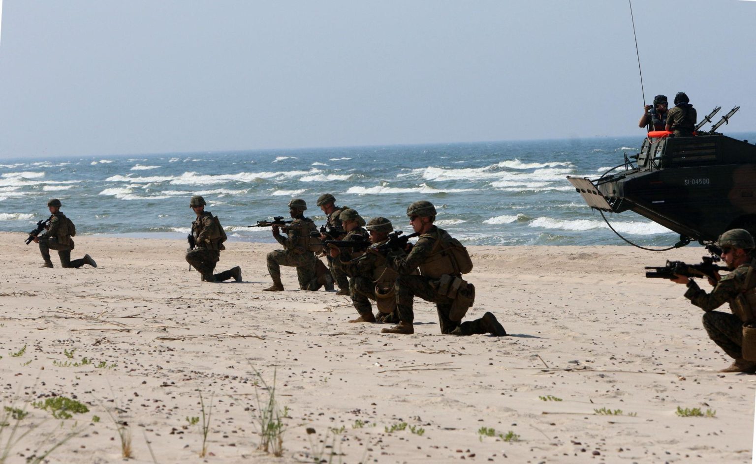 NATO troops participating in European defense cooperation military exercise in the Baltic region