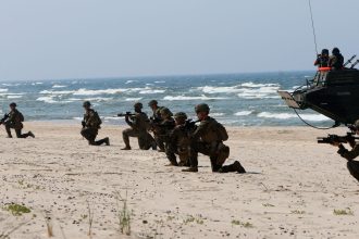 NATO troops participating in European defense cooperation military exercise in the Baltic region