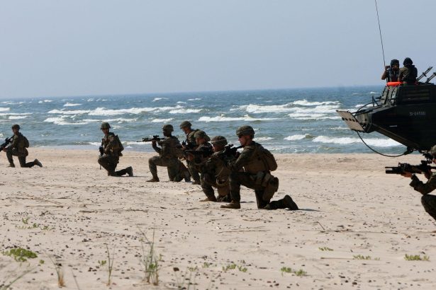 NATO troops participating in European defense cooperation military exercise in the Baltic region