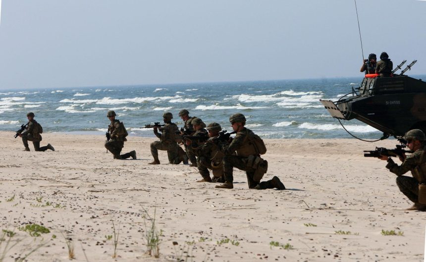 NATO troops participating in European defense cooperation military exercise in the Baltic region