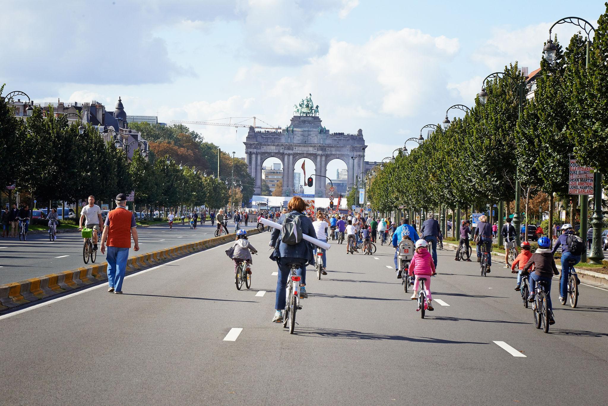 Brussels second Car-Free Day debate as pedestrians use Place Poelaert during a traffic-free Sunday