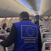 Passengers boarding evacuation flight during EU repatriation flights Middle East operations