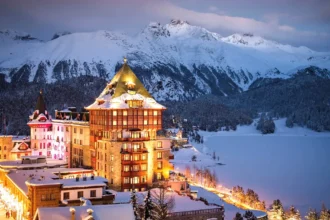 Switzerland ski resort fire at winter mountain resort