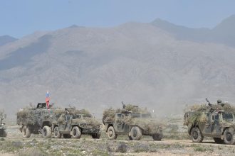 Strategic vehicles participating in Russia military drill operation