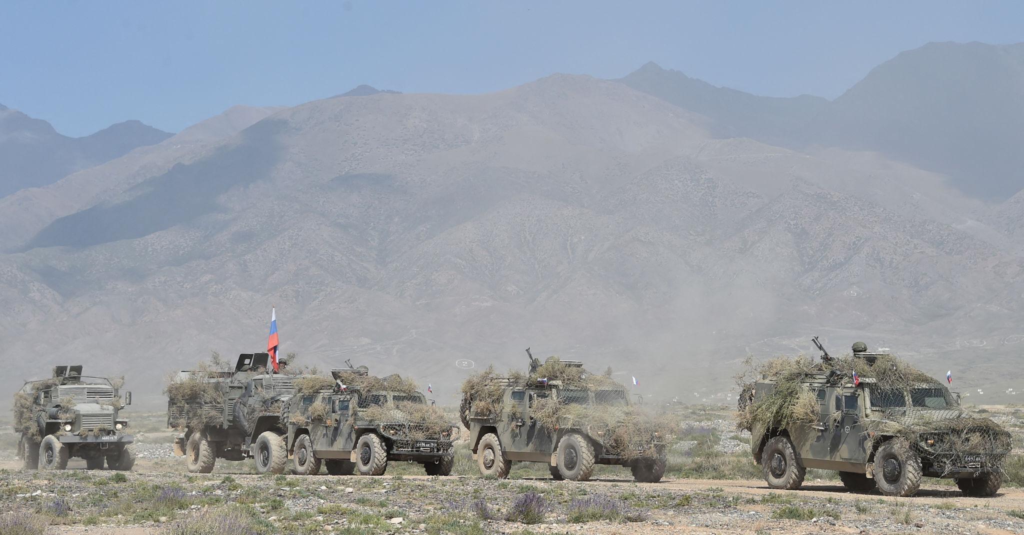 Strategic vehicles participating in Russia military drill operation