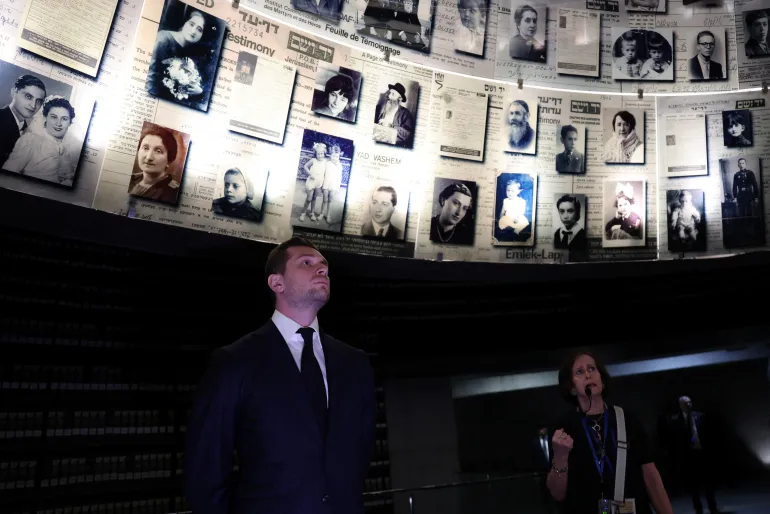France’s National Rally leader Jordan Bardella visits the Yad Vashem Holocaust Memorial in Jerusalem.