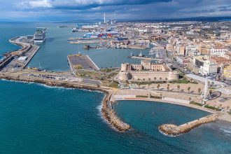Marine rescue drone operation supported by Italian Coast Guard patrol vessel