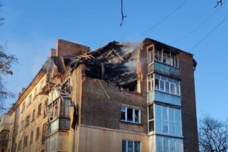 Air raid aftermath following Chernihiv drone strike