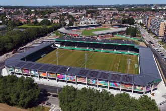La Louvière vs Mechelen at the football stadium in La Louvière, Belgium