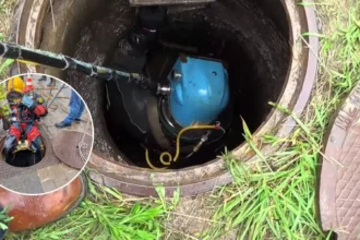 Hasselt diver Xavier Slock inspects the sewer for blockages