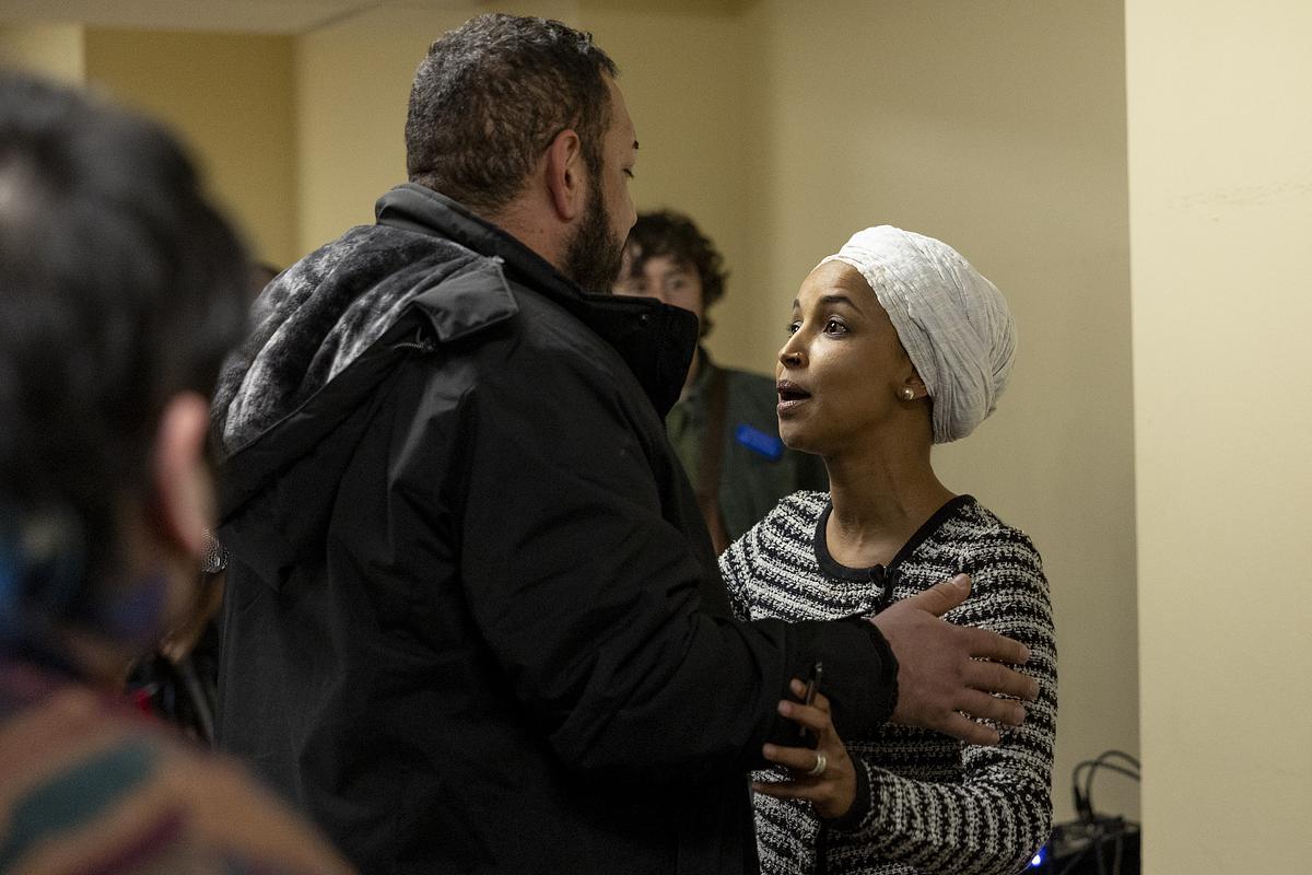Ilhan Omar addressing constituents at Minnesota town hall
