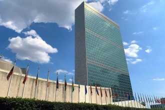 United Nations Headquarters in New York during Trump Iran warning debate