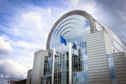EU flags outside the European Commission in Brussels