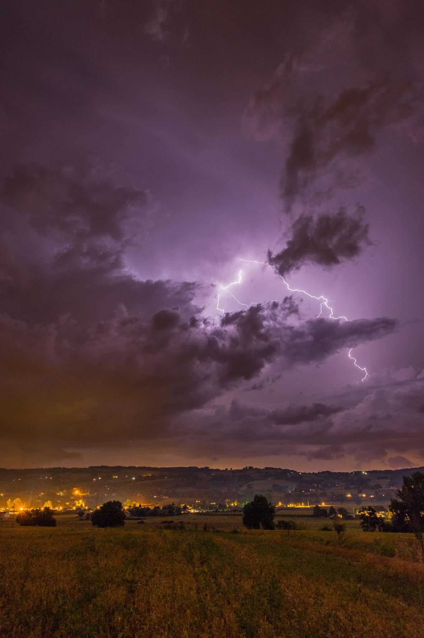 France storm alert with lightning during severe weather in France