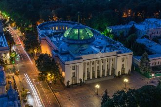 Ukraine corruption case investigation unfolding near government building in Kyiv 2026