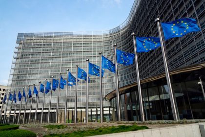 European Union flags outside EU headquarters in Brussels