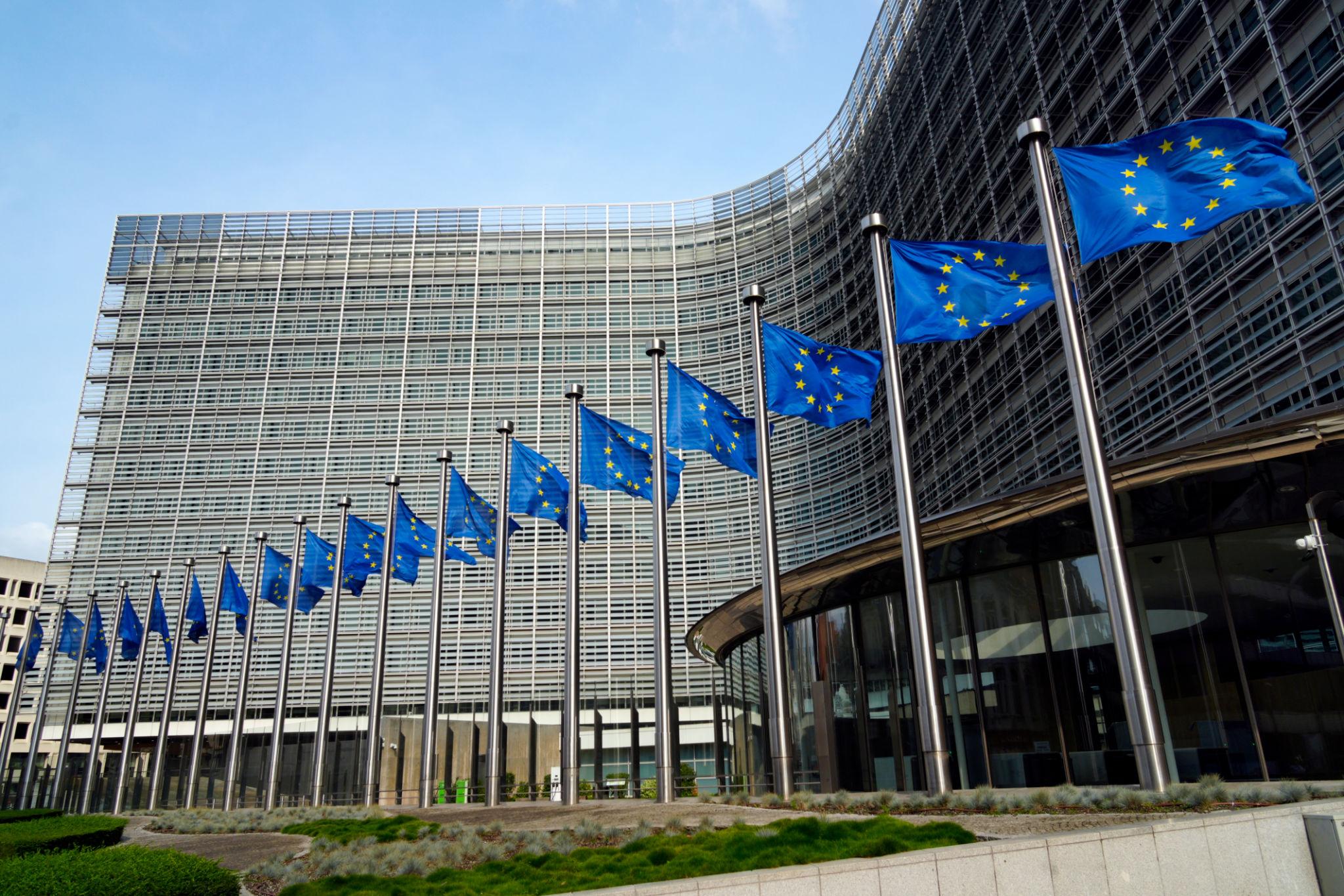 European Union flags outside EU headquarters in Brussels