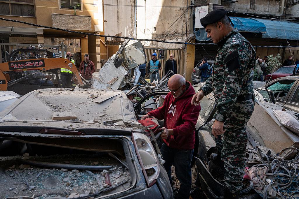 Emergency responders after southern Lebanon strike incident in a border community