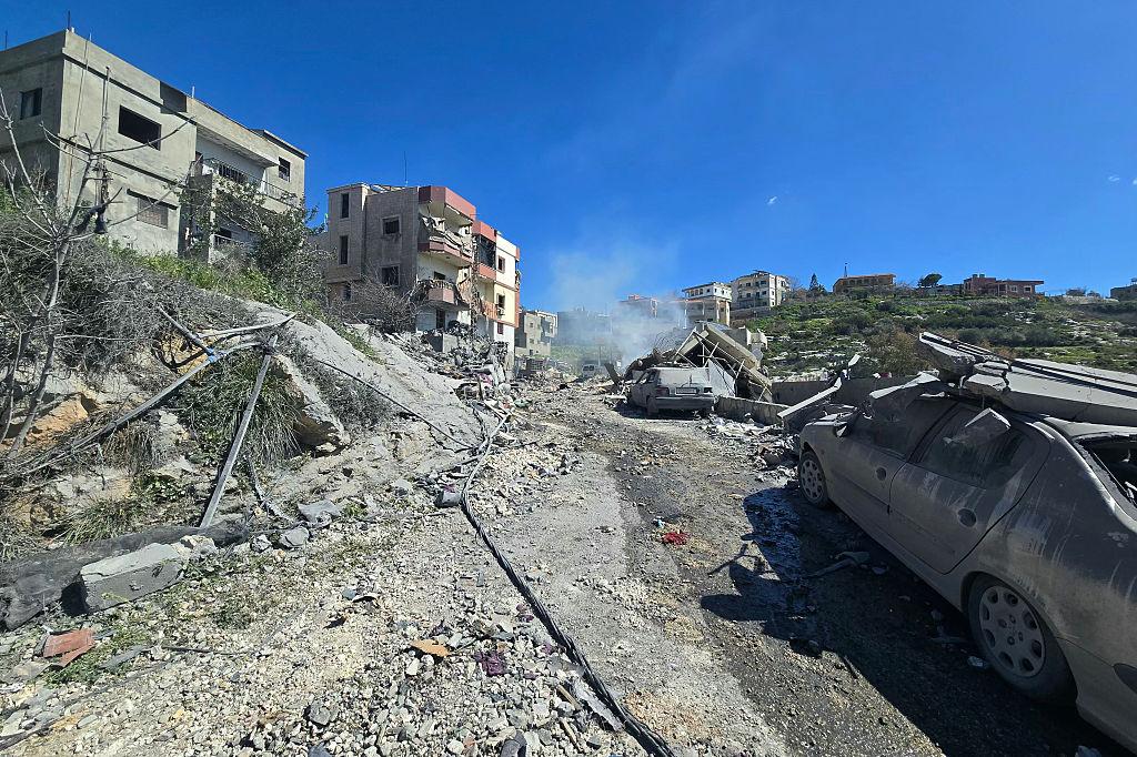 Israel Lebanon conflict damaged buildings in southern Lebanon following strikes