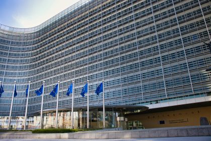 X €120m fine dispute as EU flags fly outside the European Commission in Brussels