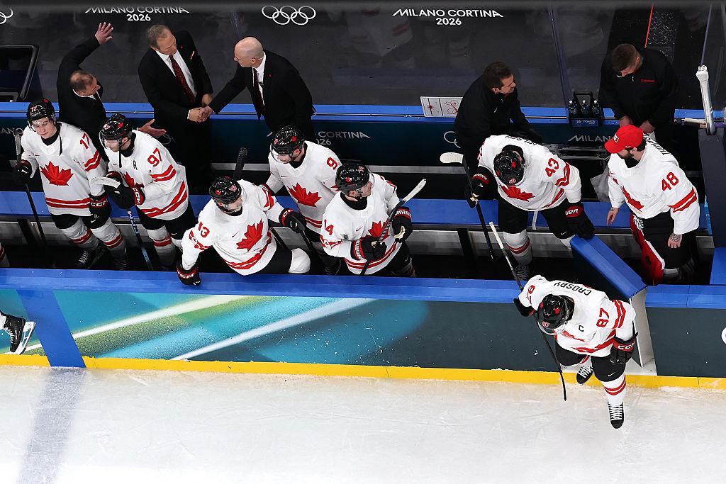 Canada Olympic hockey team preparing inside locker room Milan 2026