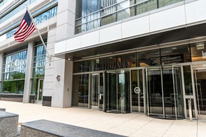 US communications infrastructure highlighted by the FCC headquarters in Washington, D.C. following new submarine cable security rules