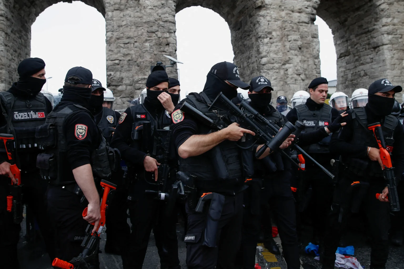 Turkish police security barricades set up in central Istanbul