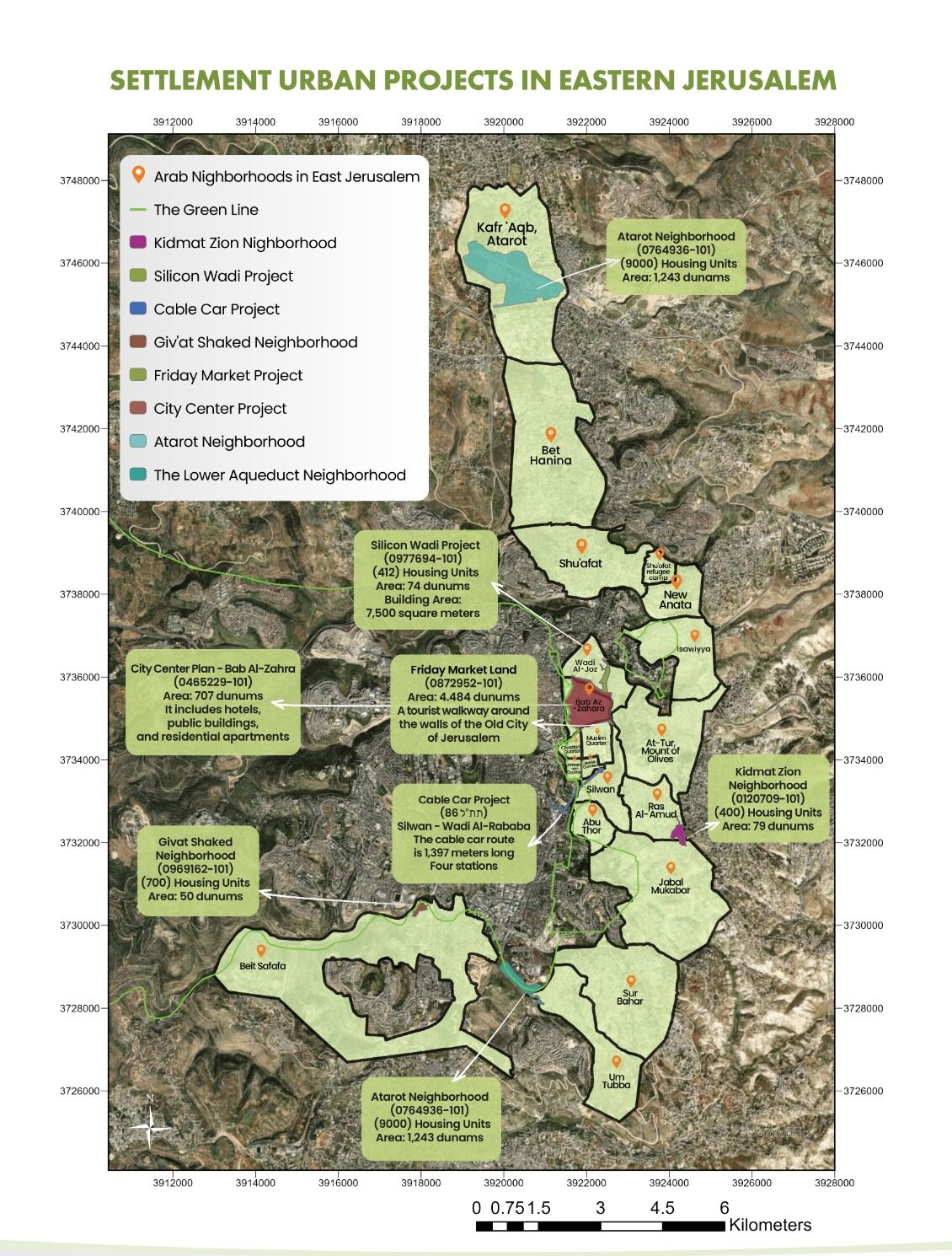 Map highlighting areas affected by Israel housing plan Jerusalem