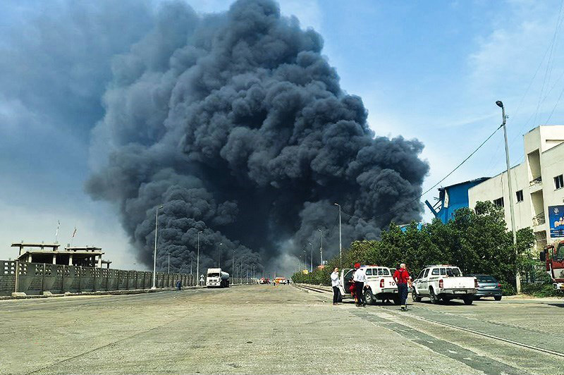 Middle East drone attack at Salalah port aerial view Oman