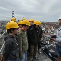 Students explore the restoration of St. Rumbold's Cathedral with teacher Steven Soetewey