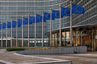 European Union flag outside the European Parliament in Brussels