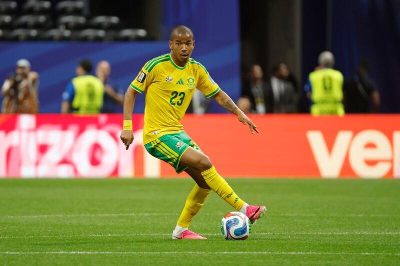 Jayden Adams representing South Africa during a FIFA World Cup match in 2026