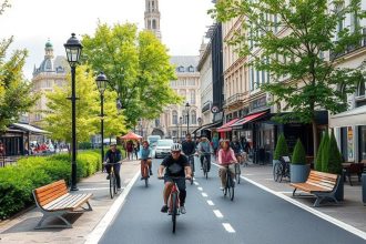 Brussels sustainable mobility as cyclists travel through the Belgian capital