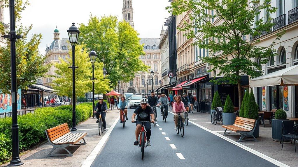 Brussels sustainable mobility as cyclists travel through the Belgian capital