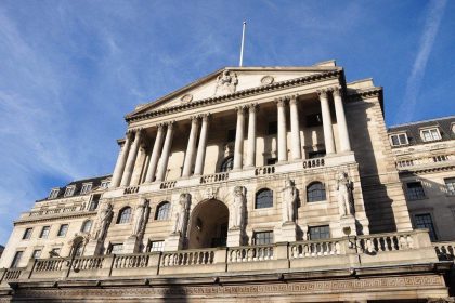 Bank of England in London as government debt pressures raise borrowing concerns