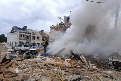 Defence exhibition attack aftermath in Kyiv region following Russian missile strike