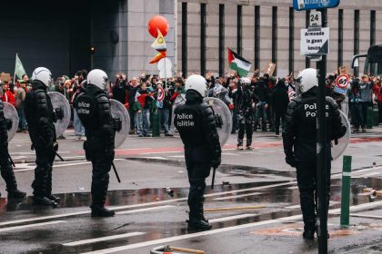 Belgian riot police responding to demonstrations in Brussels in October 2026.