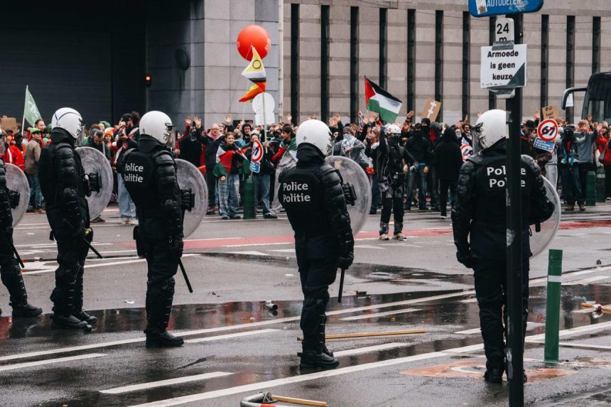 Belgian riot police responding to demonstrations in Brussels in October 2026.
