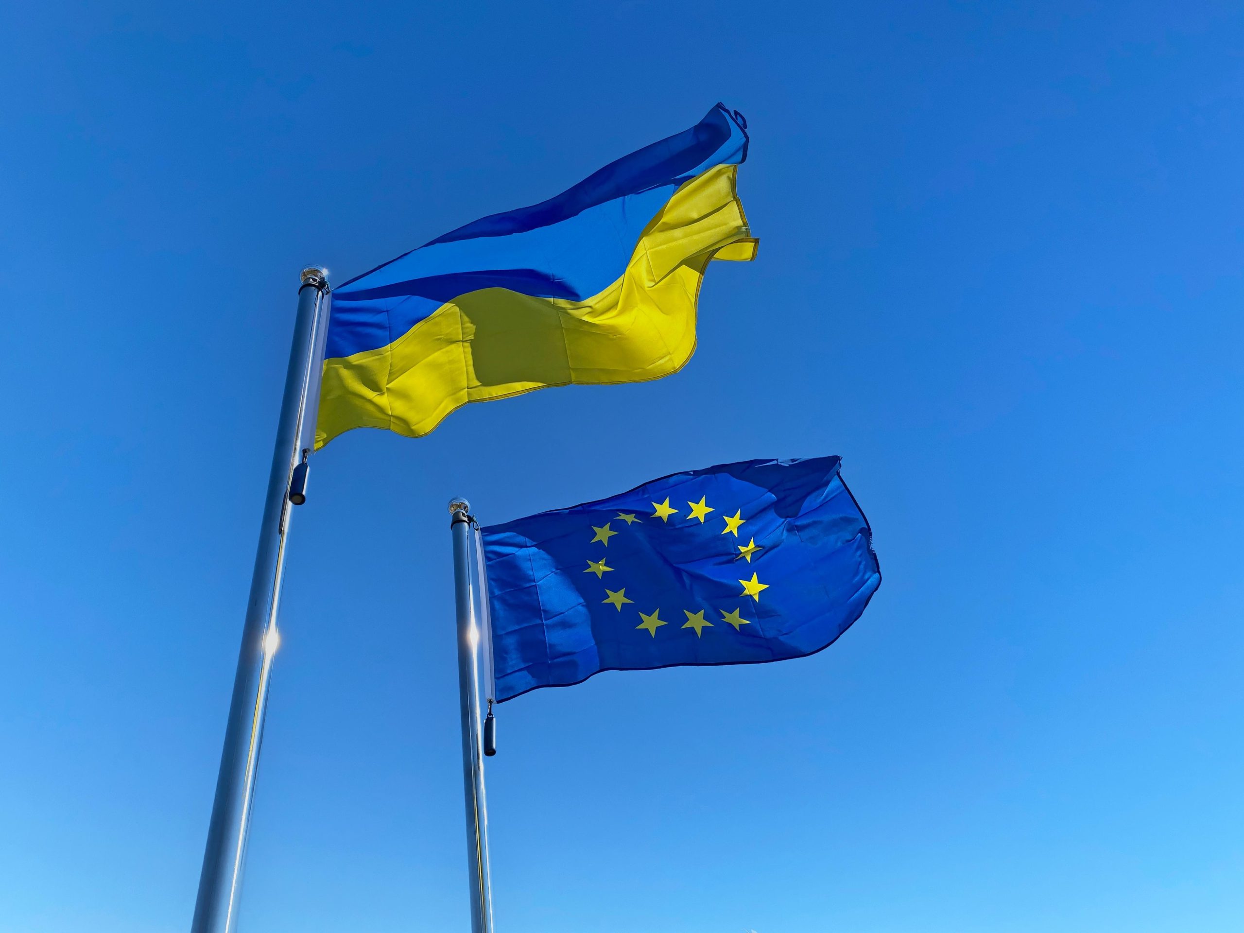 Ukraine defence funding and European support highlighted near the European Parliament in Brussels