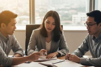 Startup founders discussing requirements for successful new company registration