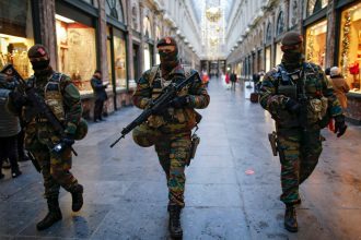 Belgian Army soldiers representing the Brussels military deployment supporting federal police